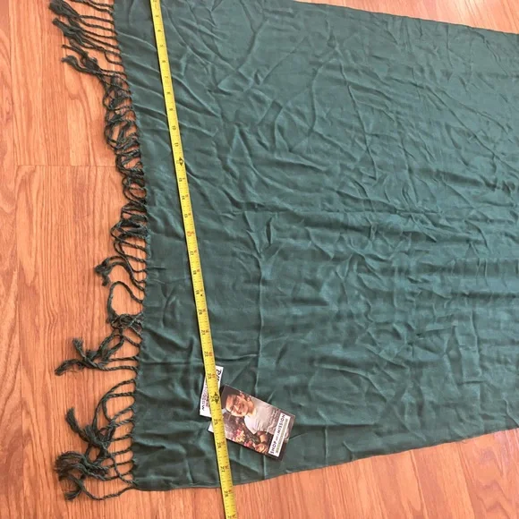 Dark Green 100% Cashmere Pashmina Scarf w/Fringe NEW - Picture 9 of 12